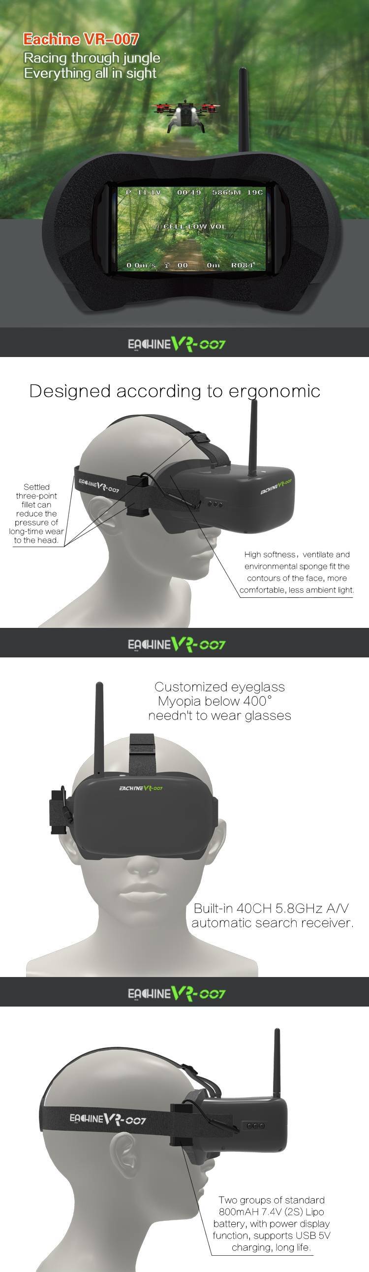 VR-007 5.8G 40CH HD FPV Goggles Video Glasses 4.3 I